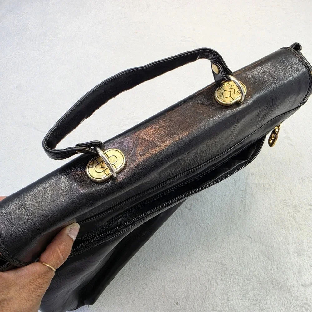 Vintage Mariano Orlandi Black Genuine Leather Satchel Top Handle Bag Italy VTG